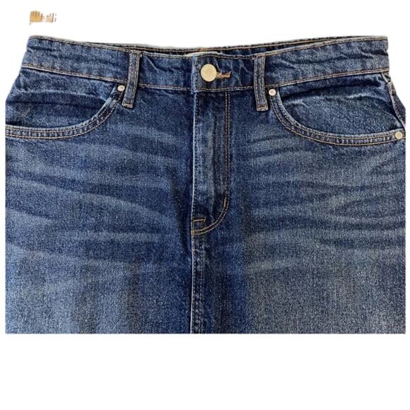 William Rast A-Line Denim Mini Skirt Juniors 27 Blue Whiskers Dark Wash Raw Hem - Picture 8 of 8